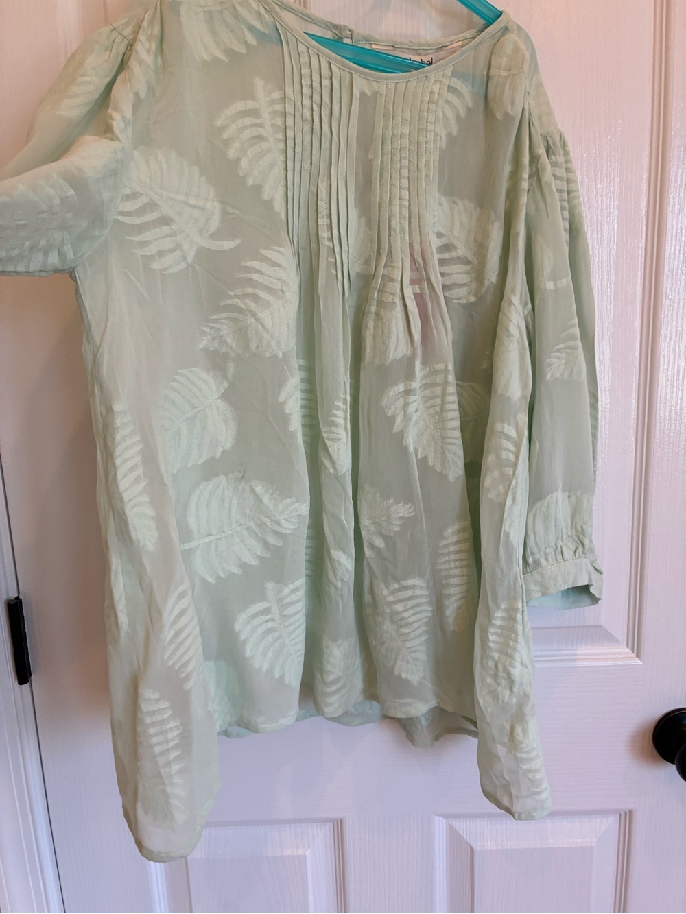 Ritu Kumar Mint Green Sheer Leaf Blouse Tunic Size M